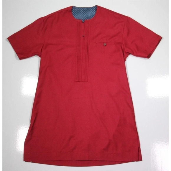 Custom Made! Solid Red Short Sleeve Pakistani Kurta 2-Piece Suit 34x26 - 40/Med - Picture 2 of 12